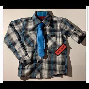 Boys Long Sleeve Button-Up W/Tie